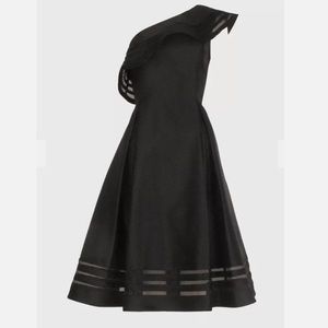 Adrianna Papell Mikado organza dress 12 NWT black one shoulder cocktail